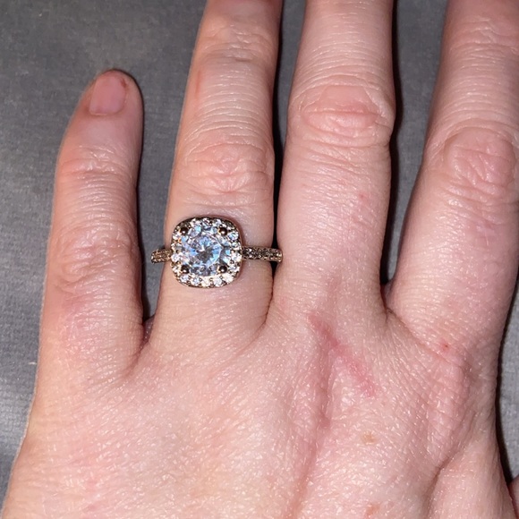 Silver square CZ engagement/cocktail/promise ring - Picture 1 of 7